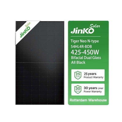 Painel solar Jinko JKM425-450N-54HL4R-BDB Modulo bifacial todo preto N-TIPO Monocristalino 108 células